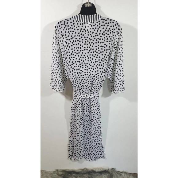 No Boundaries S/M Black White Polka Dot Striped Sheer Belted Long Robe - Picture 6 of 9